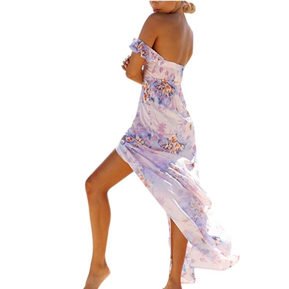 Blush Pink Floral Boho Off The Shoulder Maxi Dress - Picture 4 of 5